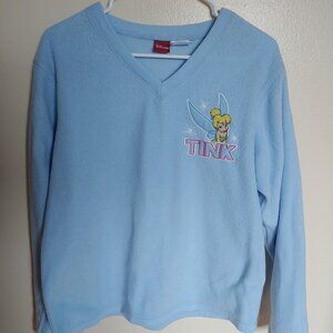 NWOT Disney Tinkerbell Sweatshirt Womens Large V Neck Blue Embroidered Fleece